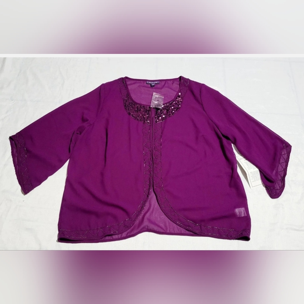 Roamans Top Purple Sequined embroidery Blouse Sz 24W 2 pieces - Picture 3 of 8
